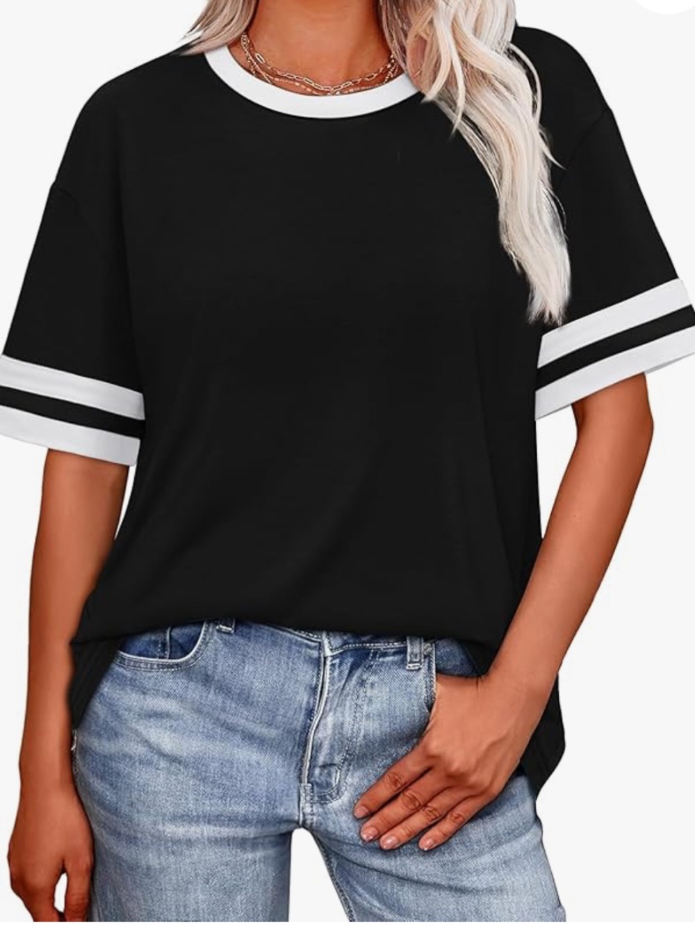 WIHOLL Crew Neck/Half Sleeve/Loose Fit Black Tee XL - Picture 3 of 6